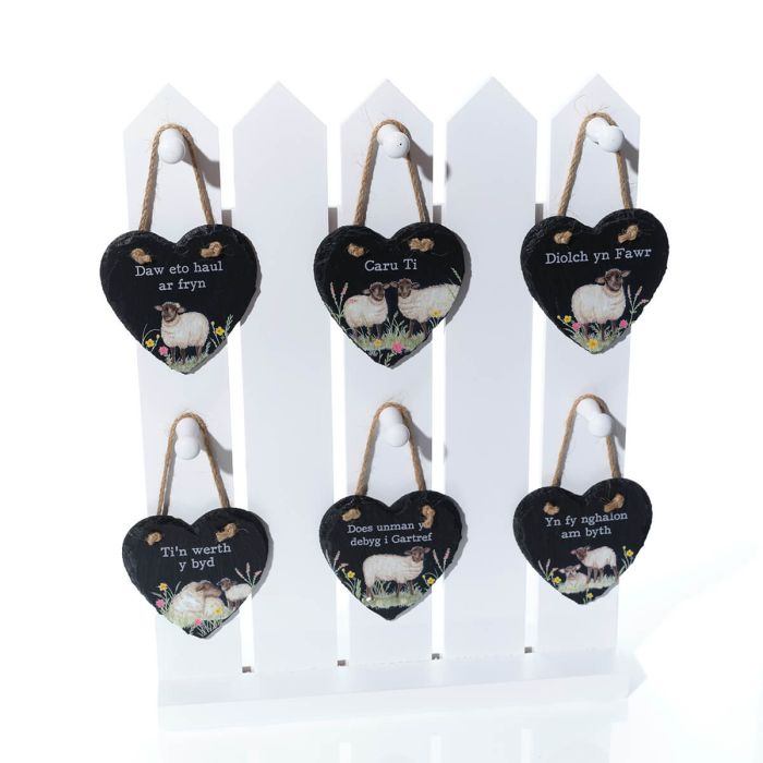 Welsh Slate Heart-shaped Hanger - Sheep