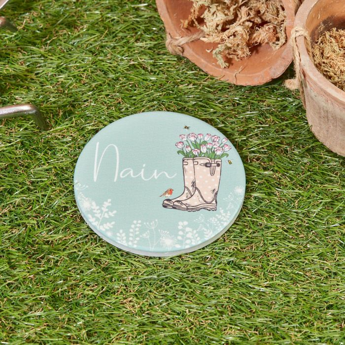 Welsh ceramic coaster - wellies - Nain / Ffrind / Mam