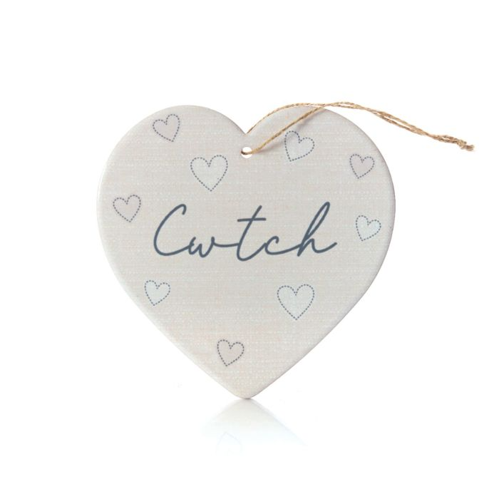Ceramic Heart Plaque - Cwtch / Cariad / Cartref / Hiraeth / Hapus / Teulu