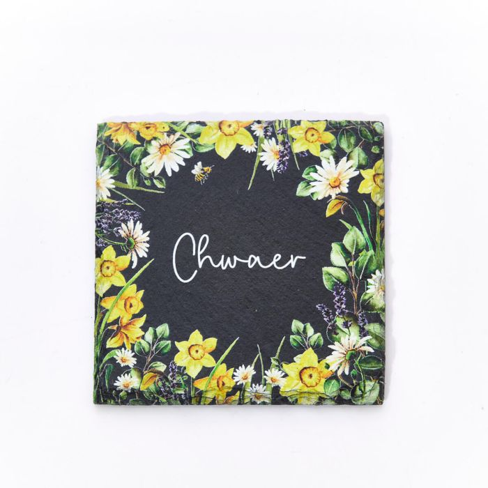 Welsh Floral Slate Coaster - Ffrind / Nain / Chwaer