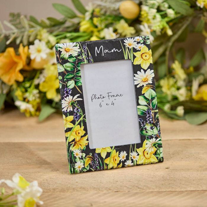 Slate Photo Frame - Flowers - Ffrind / Nain / Mam