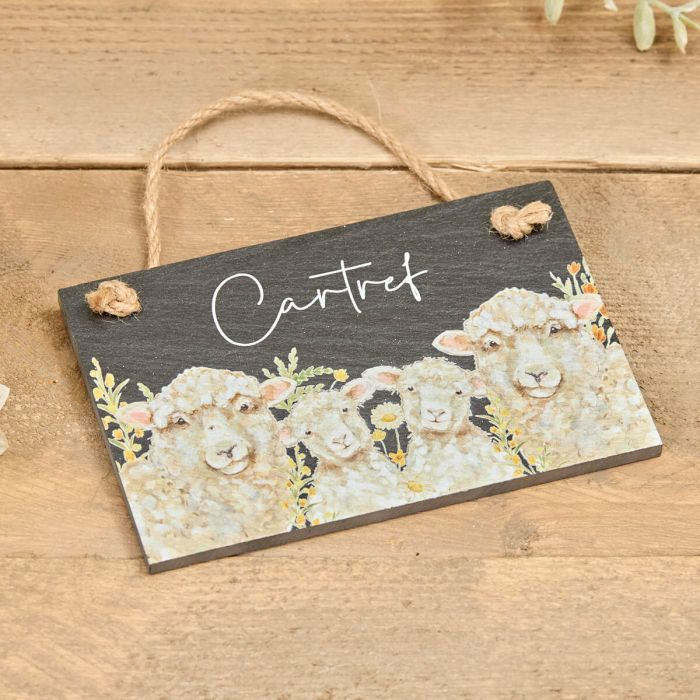 Rectangular Slate Plaque - Sheep & Florals - &