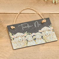 Rectangular Slate Plaque - Sheep & Florals - 'Teulu Ni' or 'Cartref'