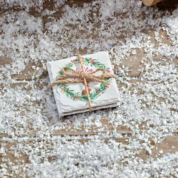 Nadolig Llawen slate coasters - frosted forest - set of 2