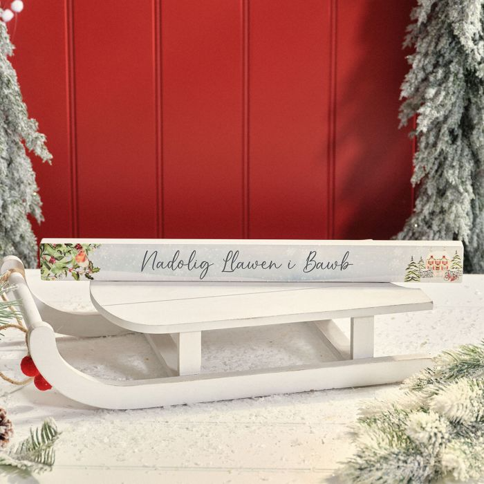 Welsh Christmas Ceramic Block Decoration 'Nadolig Llawen i Bawb' - Cottage