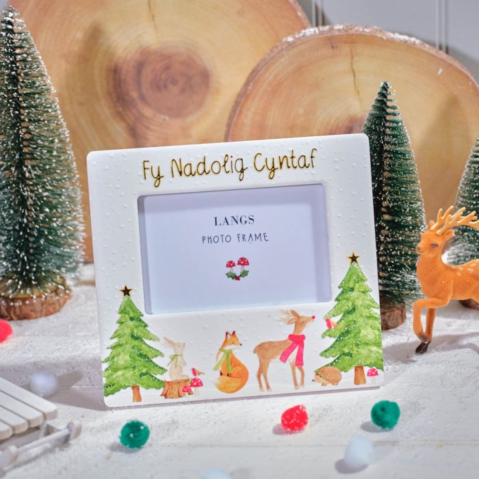Welsh First Christmas ceramic photo frame - 'Fy Nadolig Cyntaf' - Winter Wonderland