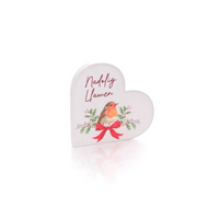 Welsh Robin 'Nadolig Llawen' Ceramic Heart Block