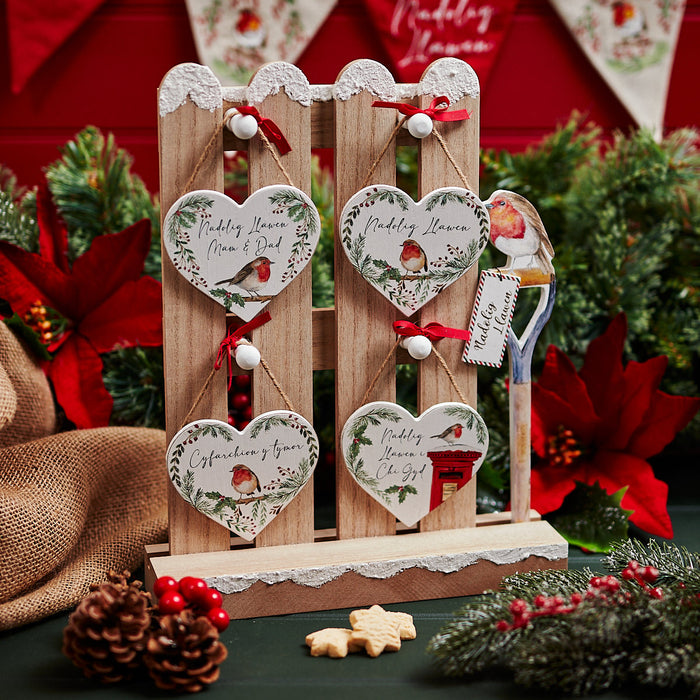 Christmas hanging heart decorations - robins