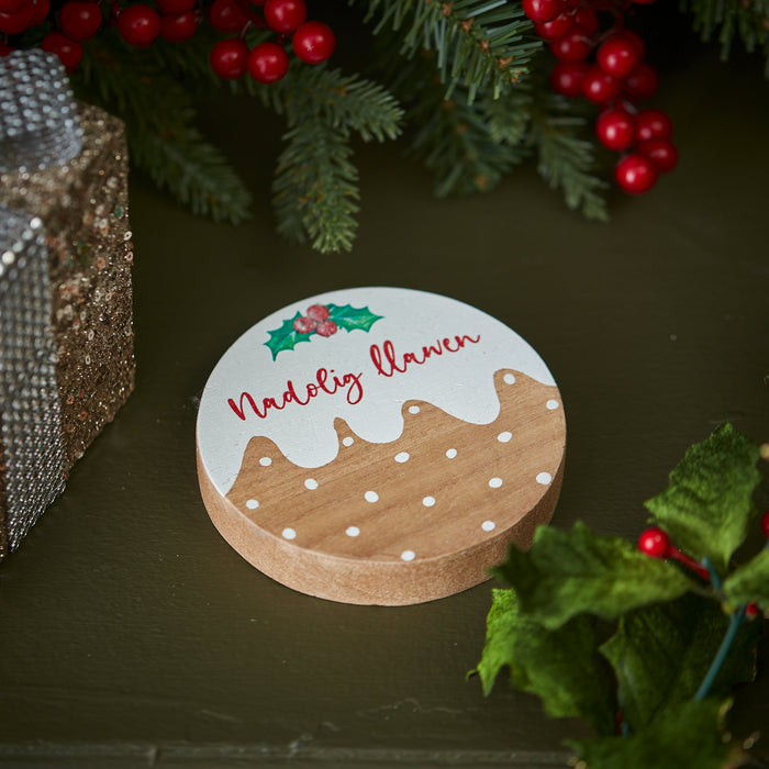 Nadolig Llawen - Christmas pudding chunky coasters