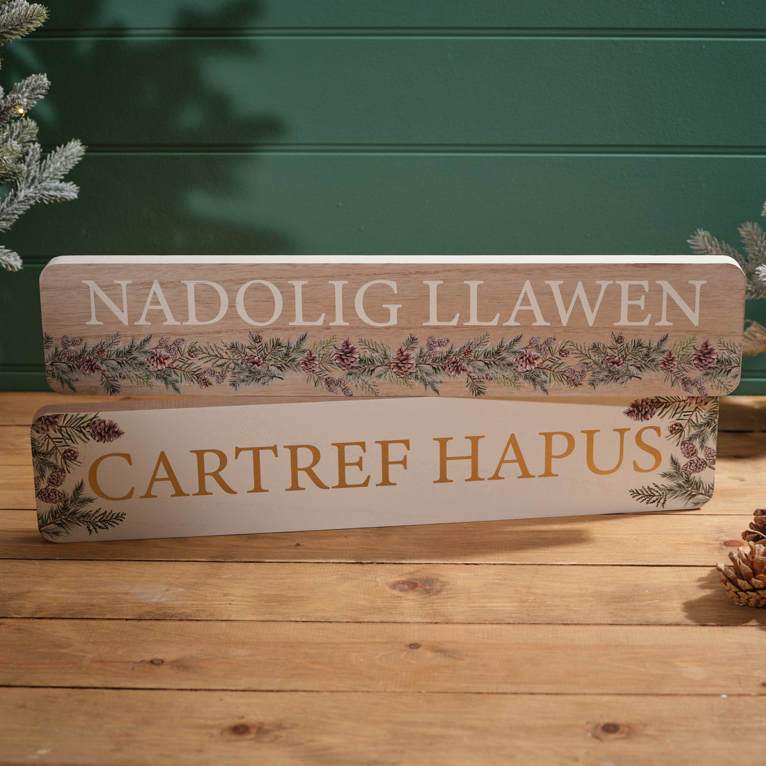 Welsh Evergreen Chunky Long Wooden Plaque - Assorted