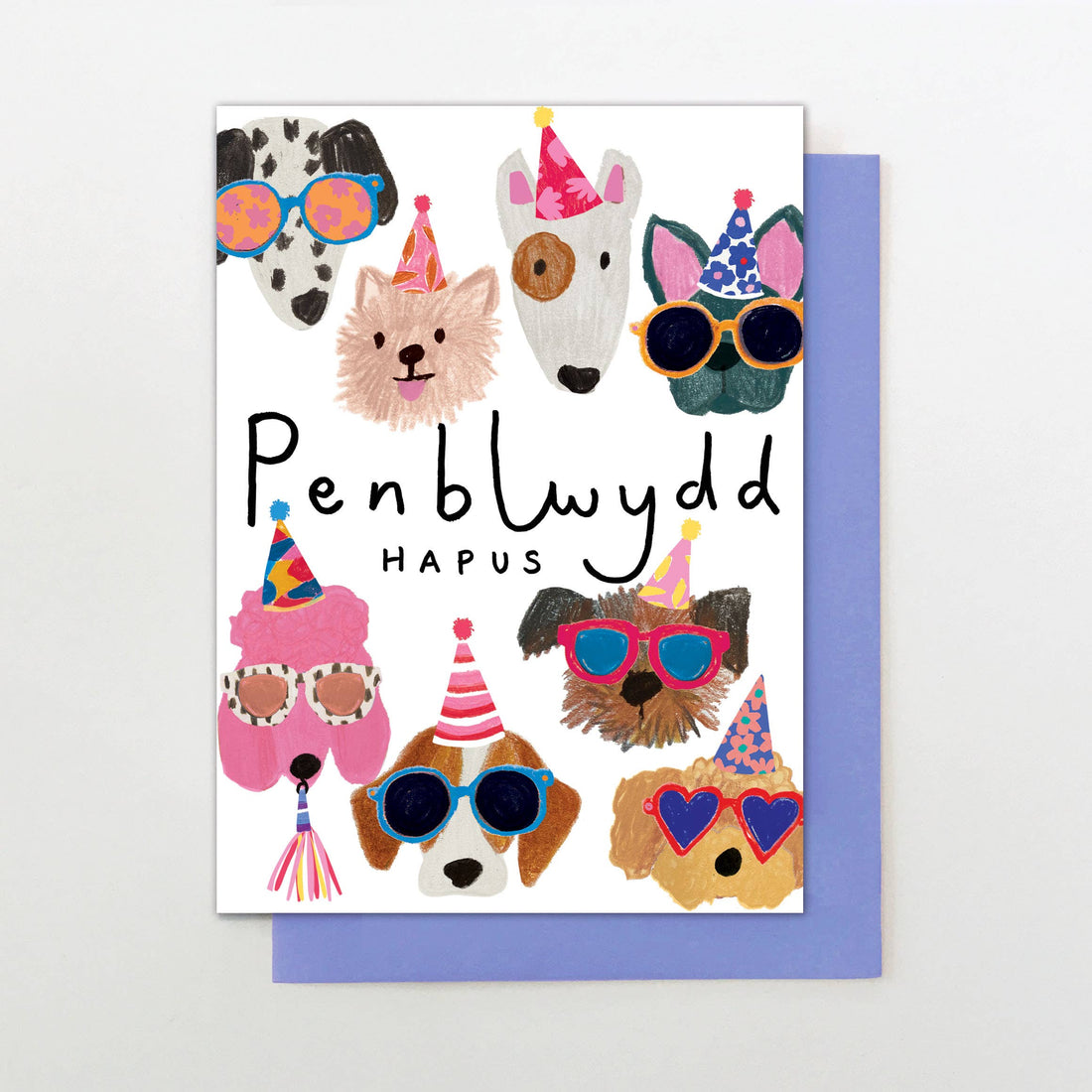 Welsh Birthday card "Penblwydd Hapus" dogs