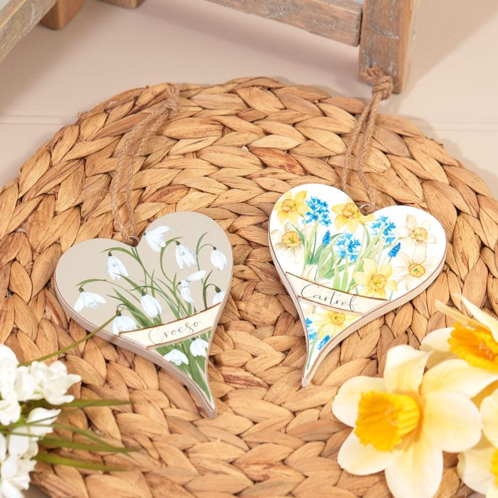 Welsh hanging heart decorations - Spring Flowers