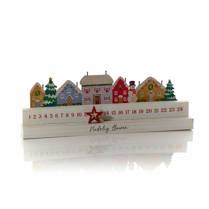 Wooden Christmas cottage countdown calendar 'Nadolig Llawen'