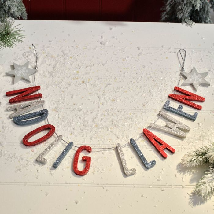 Nadolig Llawen Christmas wooden bunting - stars & glitter