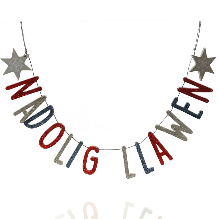 Nadolig Llawen Christmas wooden bunting - stars & glitter