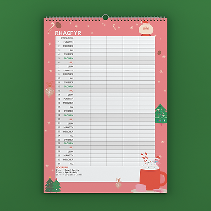 Trefnydd Teulu 2026 A3 Family Planner Calendar