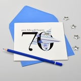 Welsh 70th Birthday Card, Penblwydd Hapus, Blue Stars