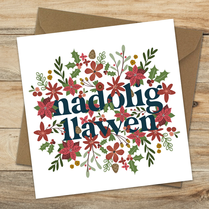 Christmas card 'Nadolig Llawen' Bouquet