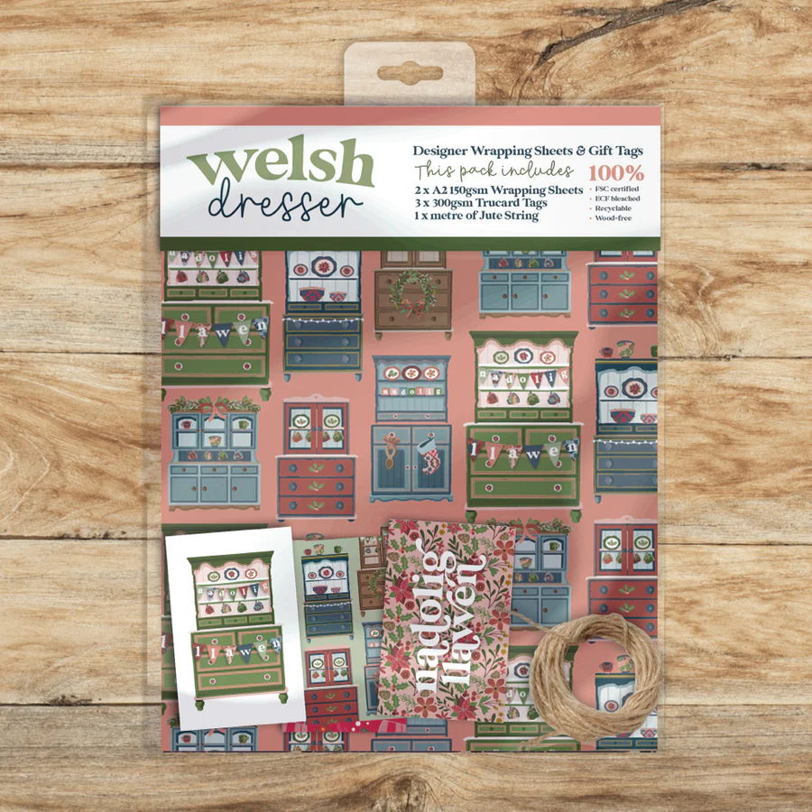 Christmas wrapping paper & tags - Welsh dresser