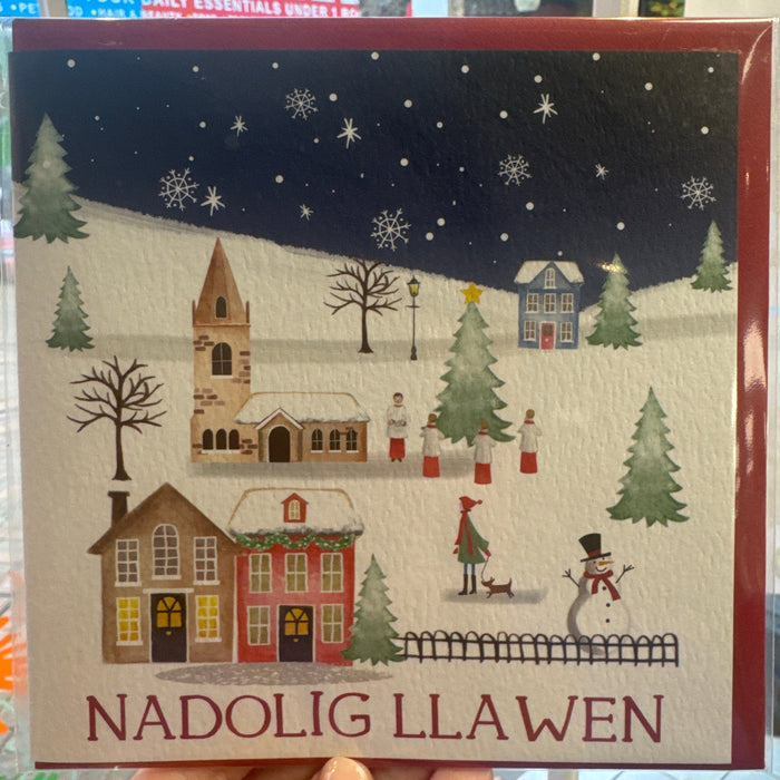 Welsh Christmas card 'Nadolig Llawen' village scene