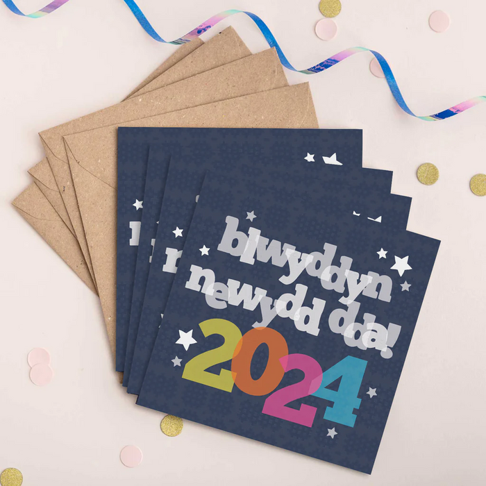 Happy New Year Card Set of 4 - Blwyddyn Newydd Dda! 2024