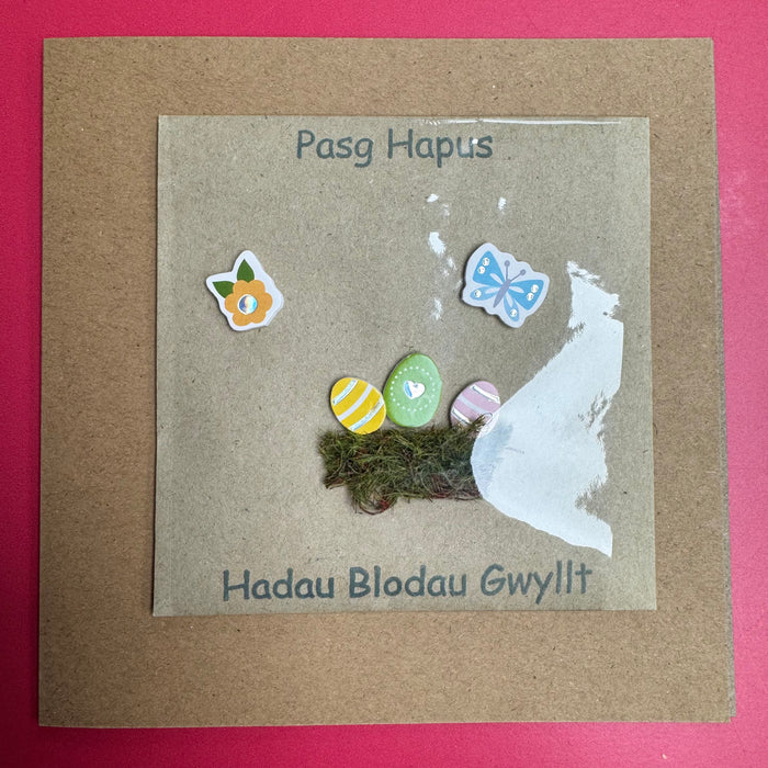 Easter card 'Pasg Hapus' handmade with wild flower seeds