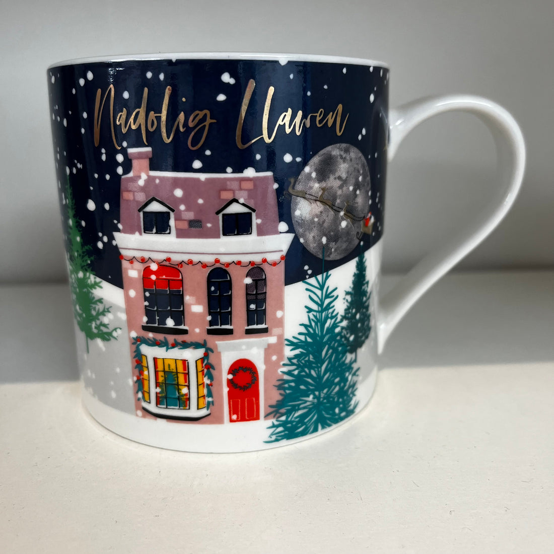 Bone China Christmas Mug - Nadolig Llawen - Santa