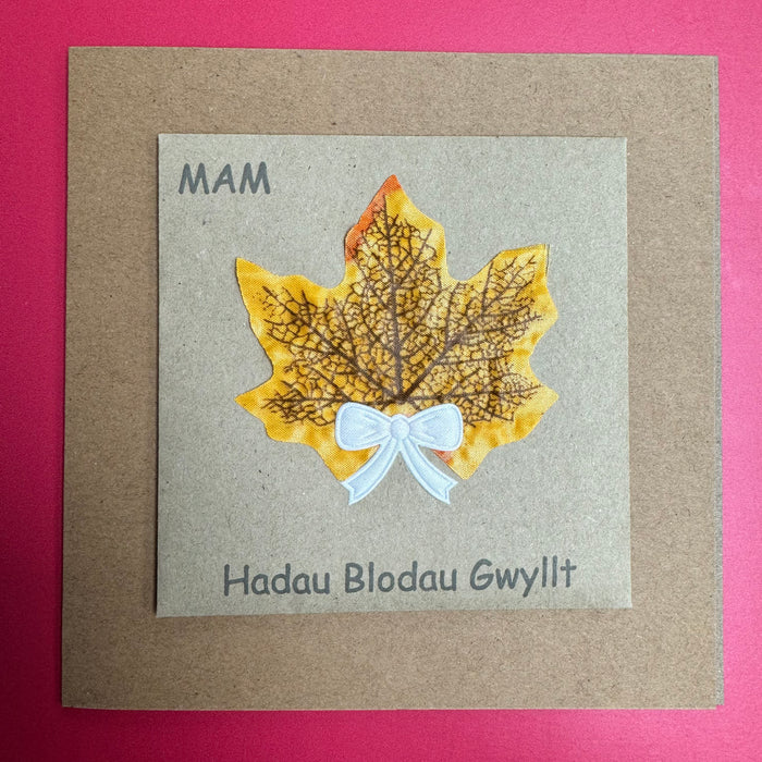 Mother's day card 'Mam' handmade with wild flower seeds - autumn leaf