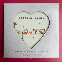 Welsh porcelain heart coaster - Nadolig Llawen - Robins