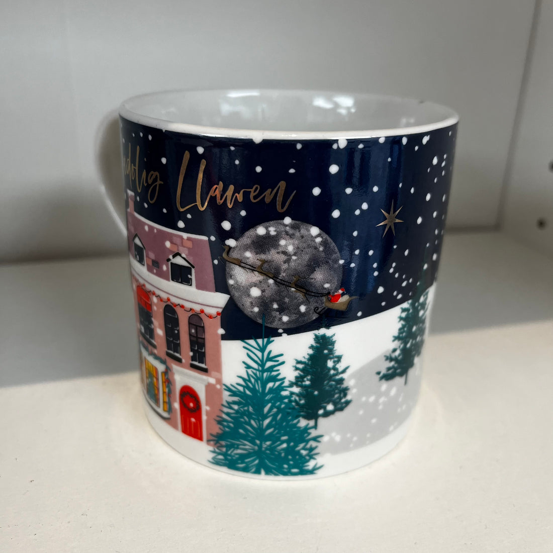Bone China Christmas Mug - Nadolig Llawen - Santa