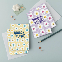 Welsh Thank You Card Set of 4 - Diolch Yn Fawr - Flowers