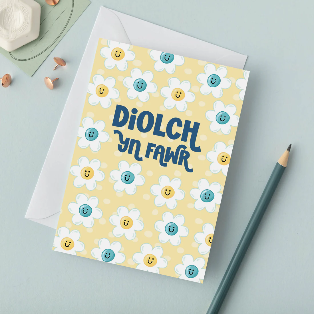 Welsh Thank You Card Set of 4 - Diolch Yn Fawr - Flowers