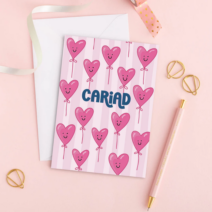 Welsh Love card 'Cariad' - balloons