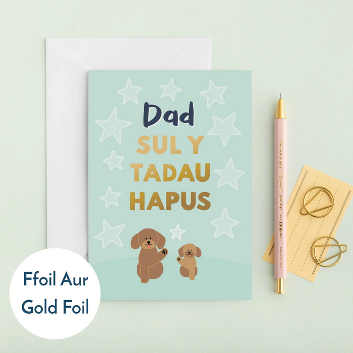 Welsh Father's day card 'Sul y Tadau Hapus Dad' dogs