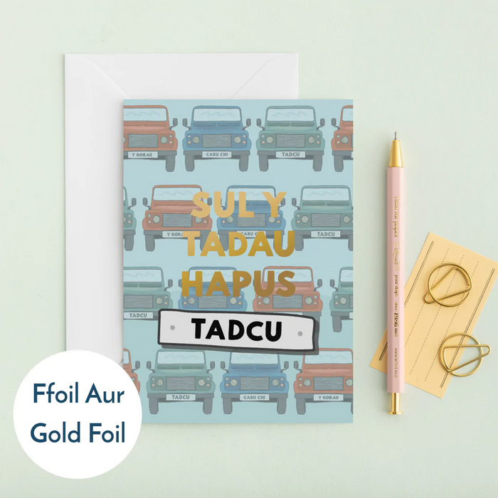 Welsh Father's day card 'Sul y Tadau Hapus Tadcu' land rover
