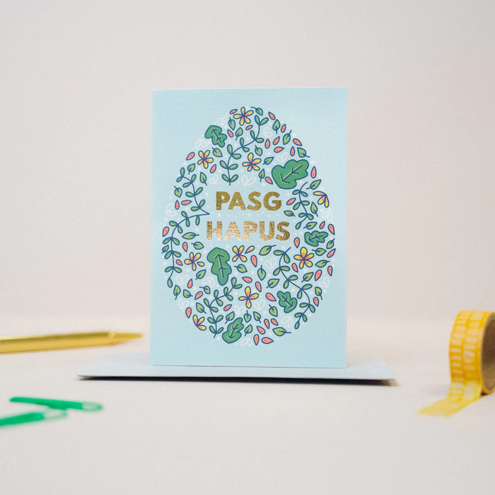 Easter card 'Pasg Hapus' gold foil