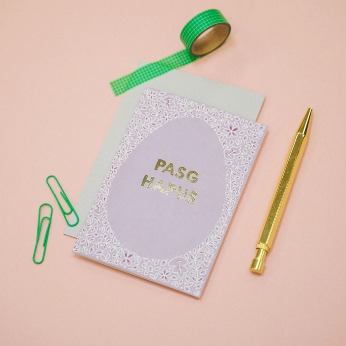 Easter card 'Pasg Hapus' purple