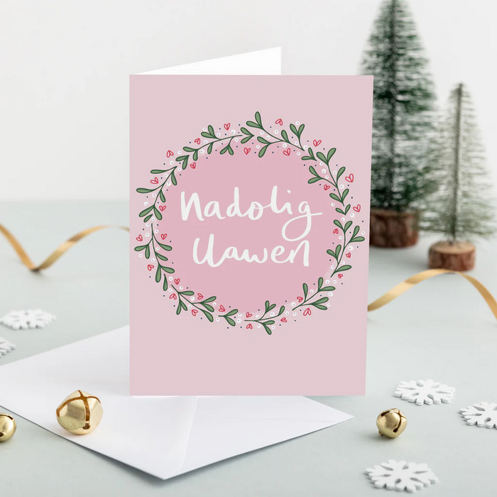 Welsh Christmas card 'Nadolig Llawen' mistletoe