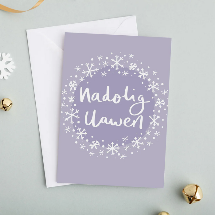 Welsh Christmas card 'Nadolig Llawen' snowflakes