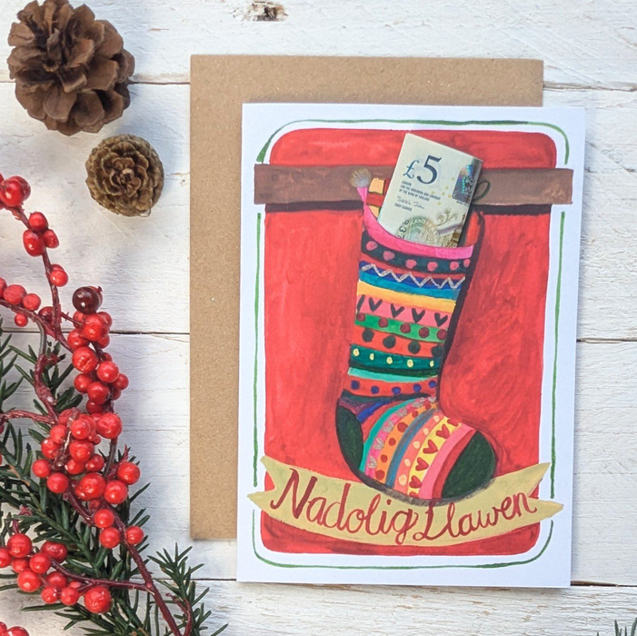 Welsh Christmas card - Hosan Nadolig – with Slot for Money