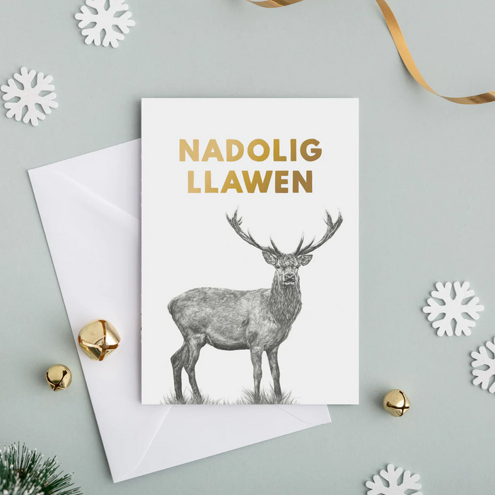 Welsh Christmas card 'Nadolig Llawen' Deer - Lleucu Howatson