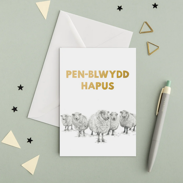 Birthday card 'Penblwydd Hapus' Sheep - Lleucu Howatson