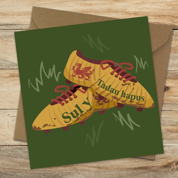 Welsh Father's day card 'Sul y Tadau Hapus' lucky togs / boots