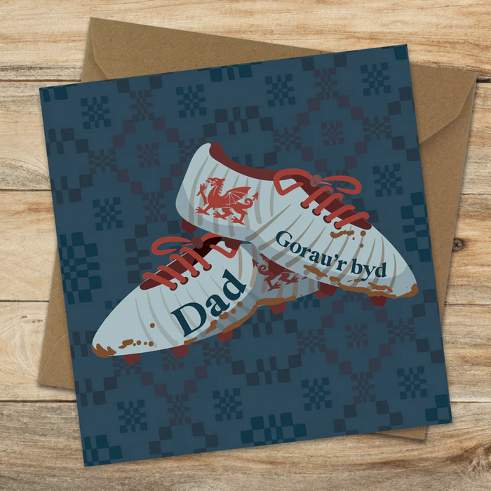 Welsh Father's day card 'Dad Gorau'r Byd' lucky togs / boots
