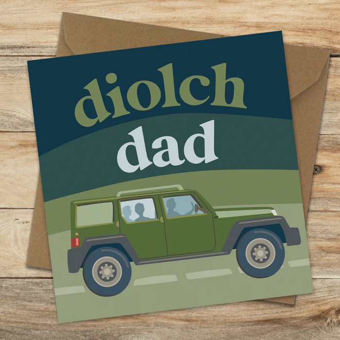 Welsh Father's day card 'Diolch Dad' land rover / jeep
