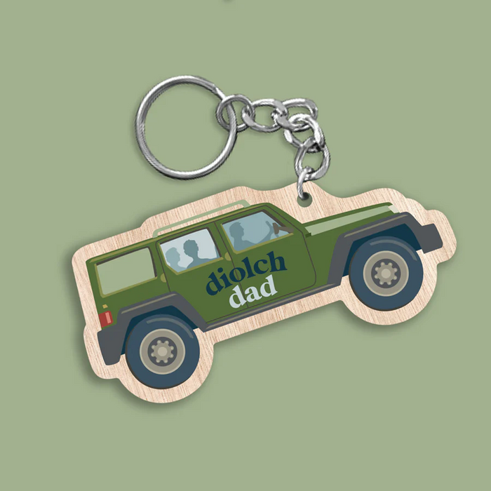 Wooden Gift Keyring - Diolch Dad - Land Rover