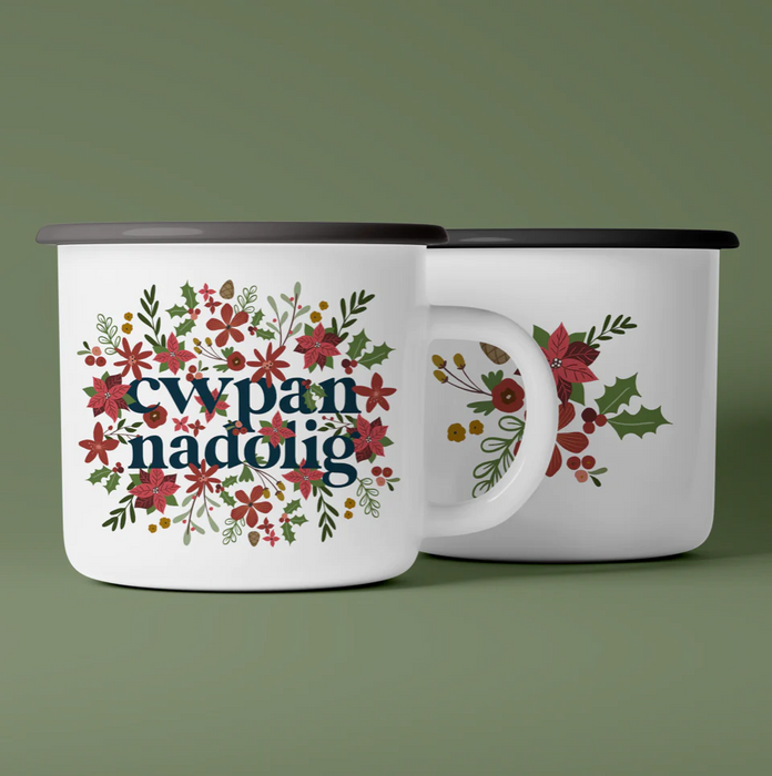 Welsh Ceramic Camping Mug 'Cwpan Nadolig'