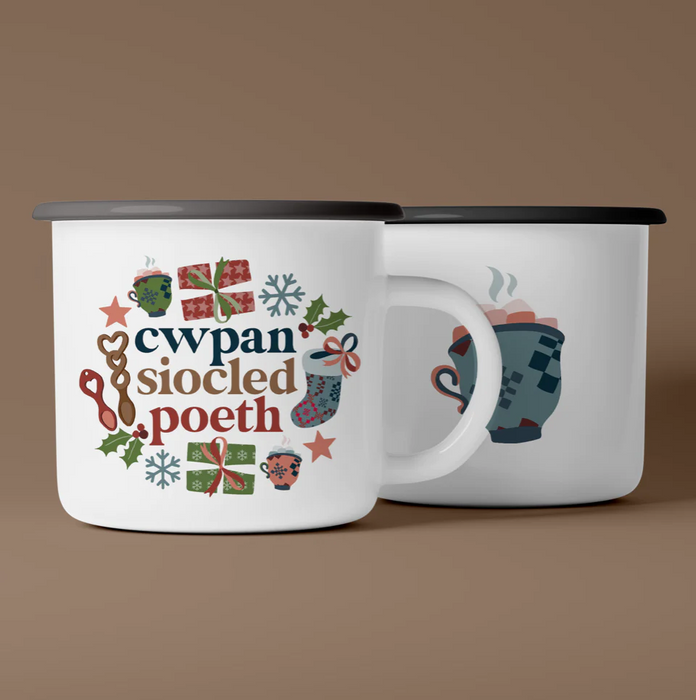 Welsh Ceramic Camping Mug 'Cwpan Siocled Poeth'