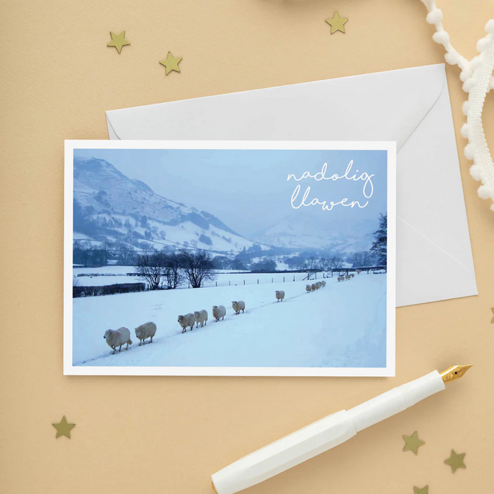 Welsh Christmas card 'Nadolig Llawen' sheep