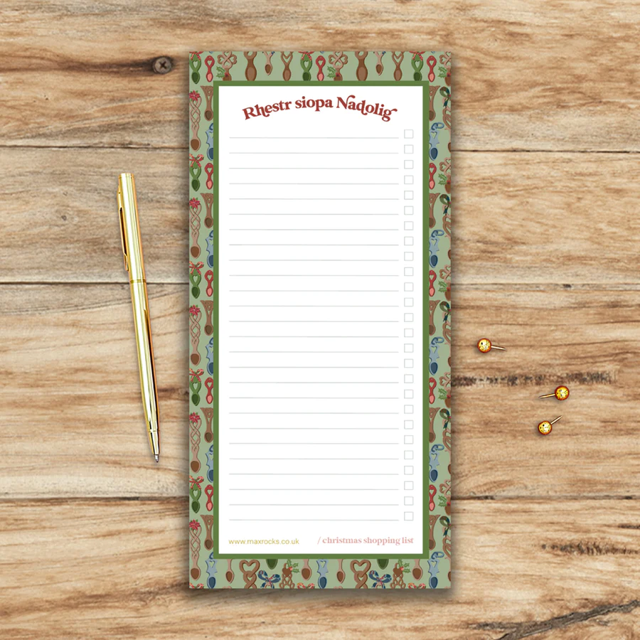 Rhestr Siopa Nadolig - Welsh Christmas Shopping List Notepad